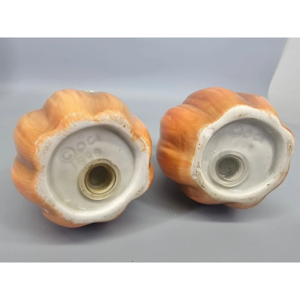Vintage OCI 1988 Pumpkin Salt & Pepper Shakers Ceramic Fall Harvest Thanksgiving